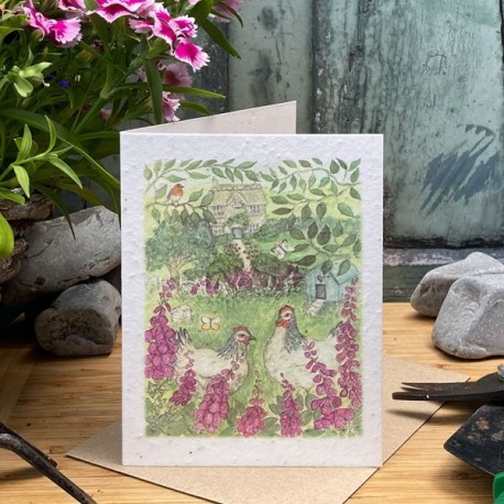 Hens And Foxglove Plantable Seeds Card