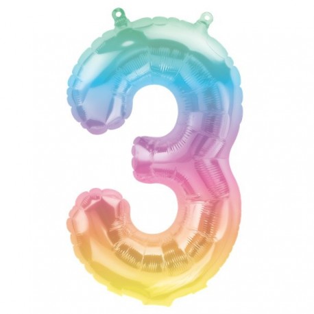Number 3 Foil Balloon – Pastel Ombre