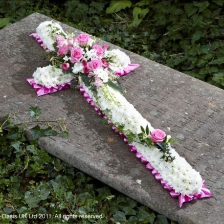 White Massed Cross with Pink Spray
